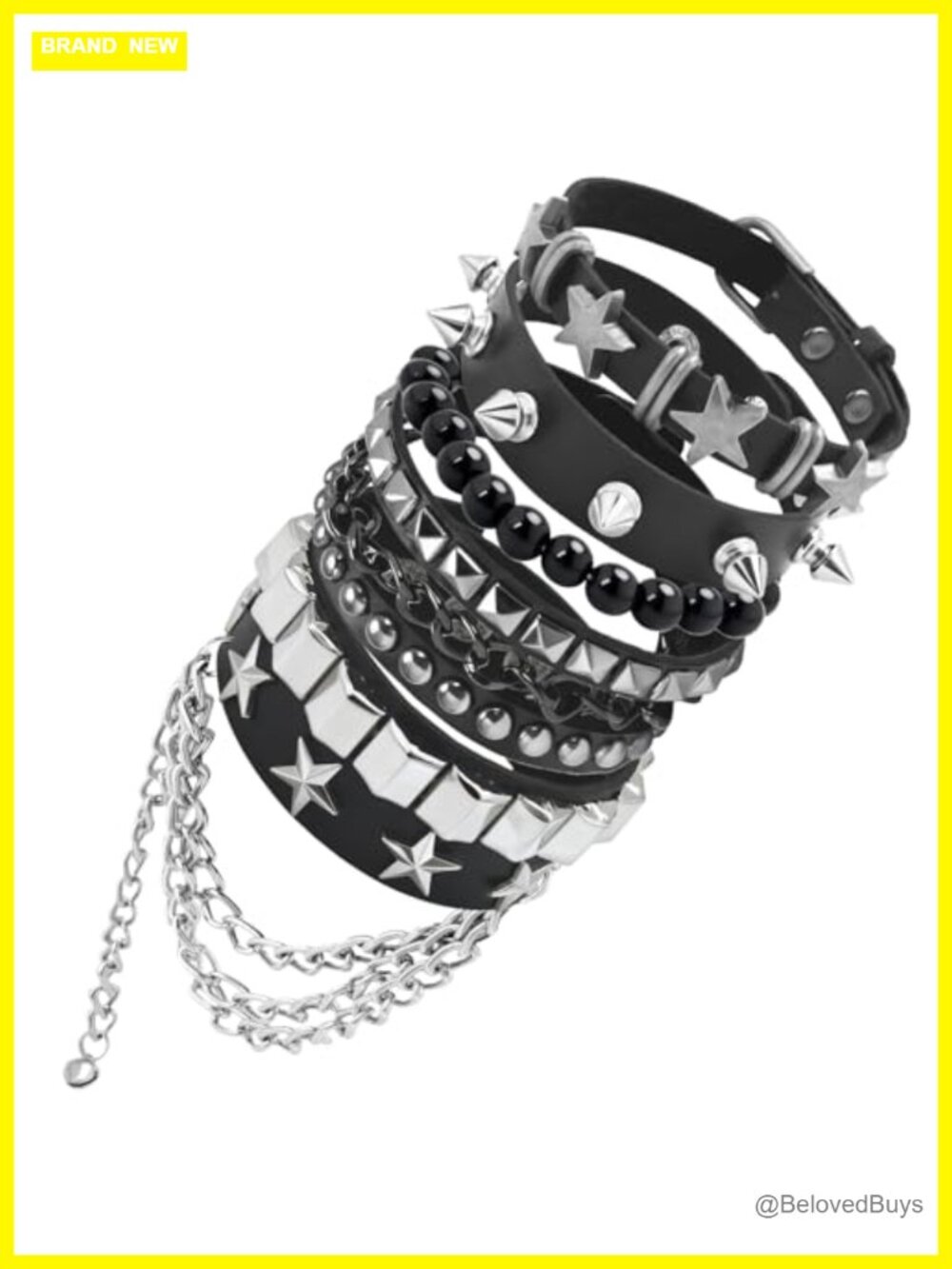 5pc Studded Cuff Bracelet Set PU Leather Punk Rock Unisex Adjustable